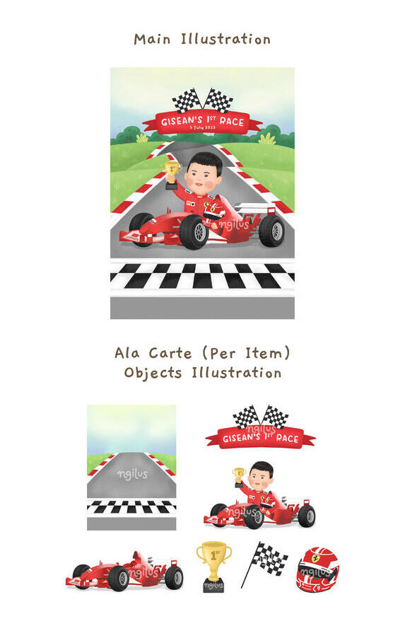 Kids Birthday Illustration Single Human Pack, Half Body, Complex Background, Simple & Complex Objects + Ala Carte Objects